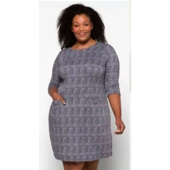 41 Hawthorn Mini Dress 1X Plus Gray Abstract Black Aniya Jacquard Knit Pockets - Picture 15 of 15